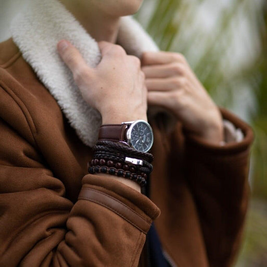 Brown Watch set with 4 bracelets